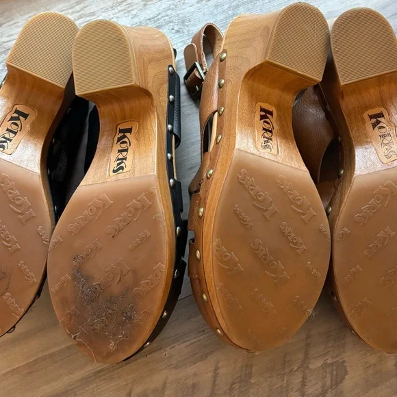 LOT OF 2 Korks by Kork Ease Platform Clog Sandals Black & Tan EUC - Picture 3 of 6